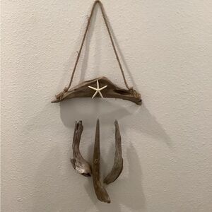 Driftwood Art, Large Driftwood & Starfish Mobile, Wind Chime, Coastal Wall Art